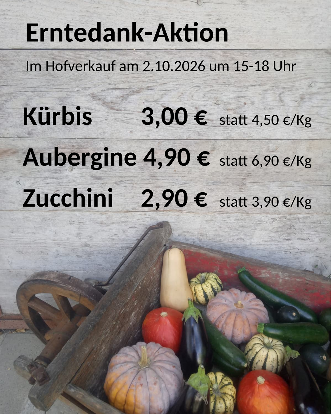 Erntedankfest am 2. Oktober 2026 um 15-18 Uhr
