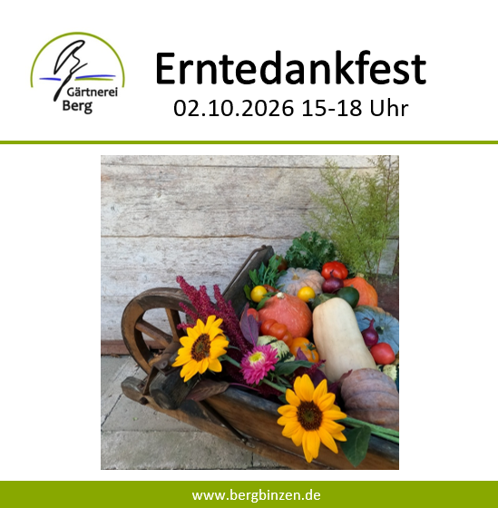 Erntedankfest am 2. Oktober 2026 um 15-18 Uhr